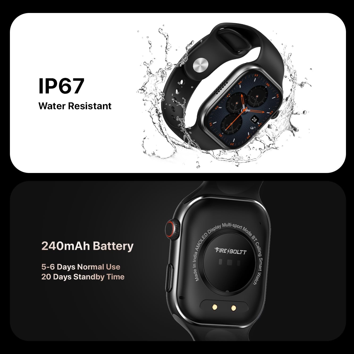 Fire-Boltt Brillia Smart Watch with 51.3mm (2.02 inch) AMOLED Display, Bluetooth Calling, SpO2, Heart Rate Monitoring, 120+ Sports Modes (Brillia, Black) - Image 5
