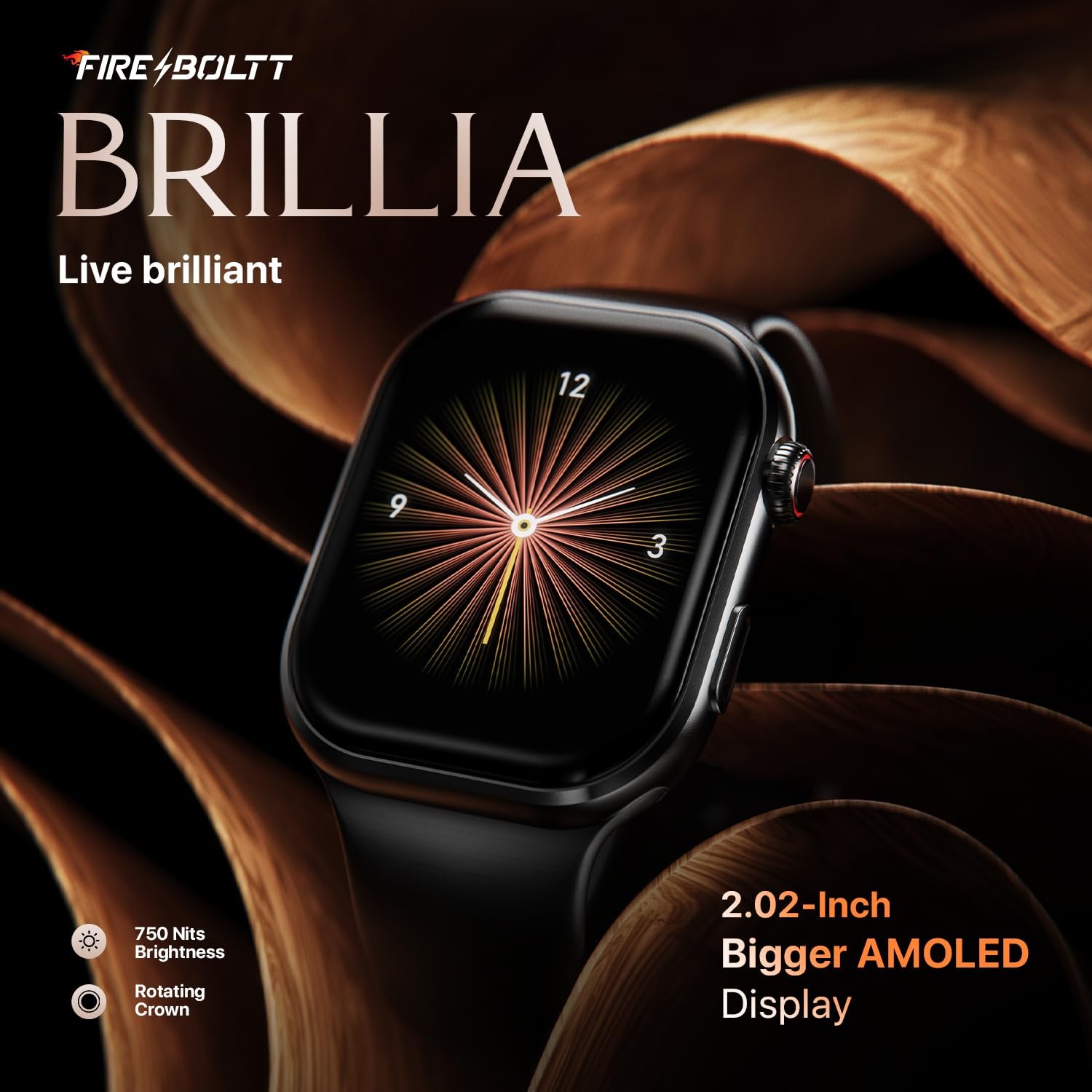Fire-Boltt Brillia Smart Watch with 51.3mm (2.02 inch) AMOLED Display, Bluetooth Calling, SpO2, Heart Rate Monitoring, 120+ Sports Modes (Brillia, Black) - Image 4