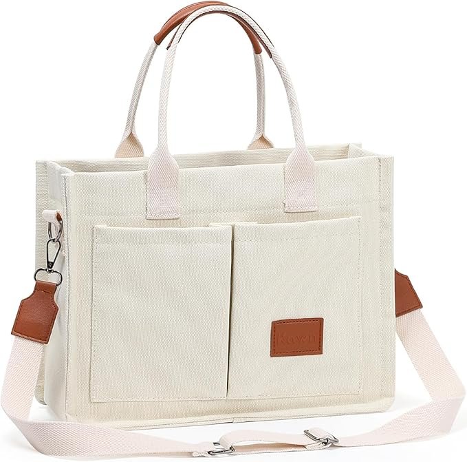 Kawn® Large Canvas Tote Bag for Women hobo Shoulder Bag with Zipper Multi-Pocket Satchel bag Crossbody Bag with Detachable Strap Everything Everyday Handbags for Office, College and Travel