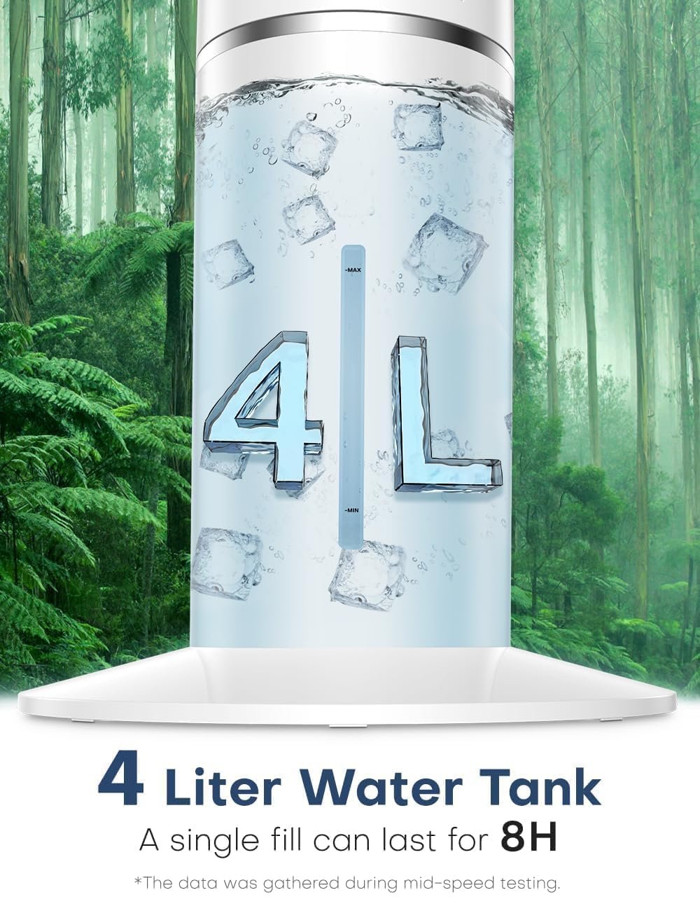 HIFRESH Air Cooler for Home, Mute Operation, 107CM Tower Cooler w/Remote & LED Display, 4 Mode & 3 Speed, 12H Timer, 26 Feet Air Delivery, 4L Water Tank, 4 Ice Packs, 70° Swing Control, 80W Low Power - Image 4