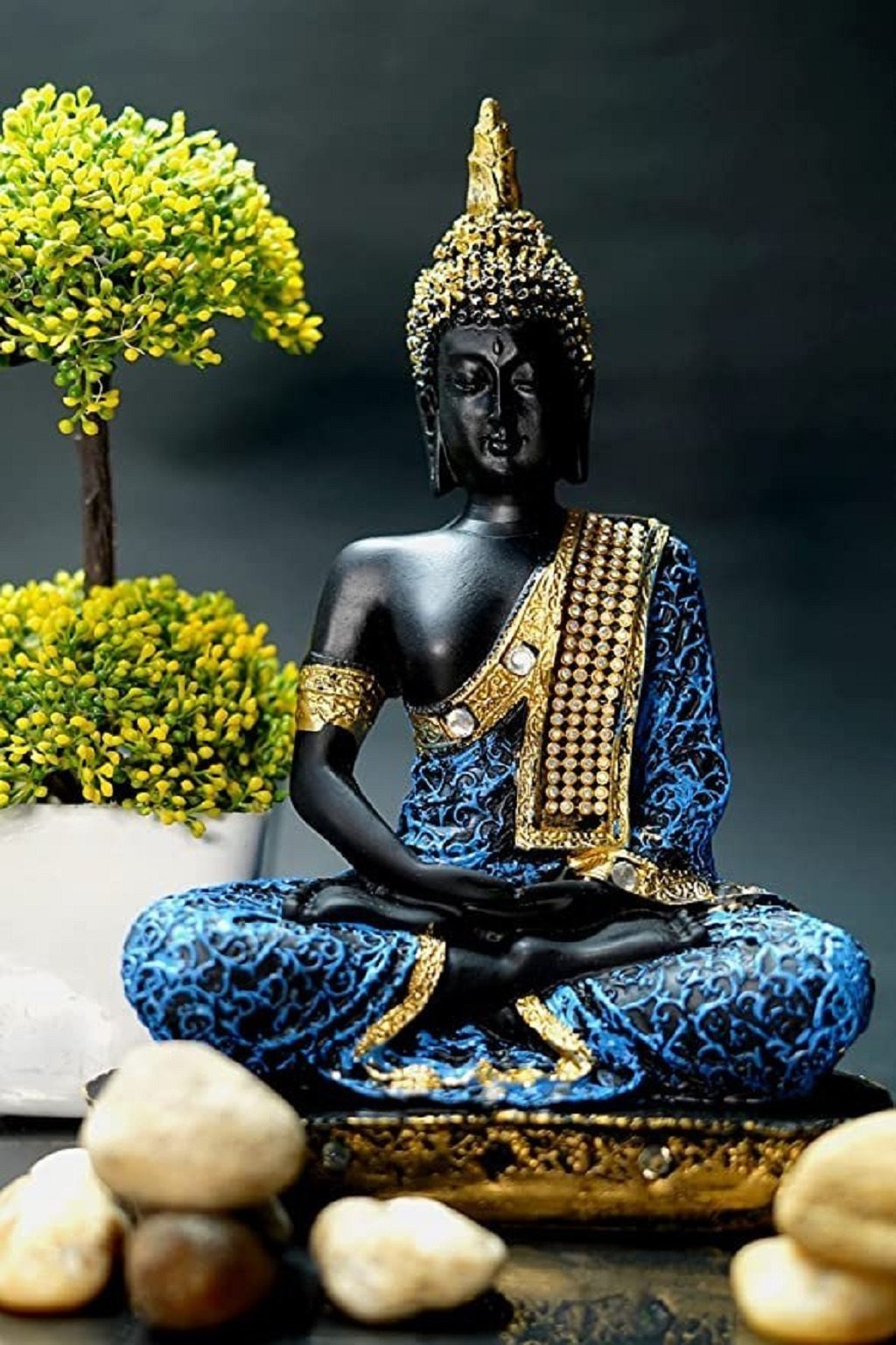 Royalbox Meditating Buddha Statue For Home Decor Idol Decorative Showpiece - 17 cm (Polyresin, Gold)